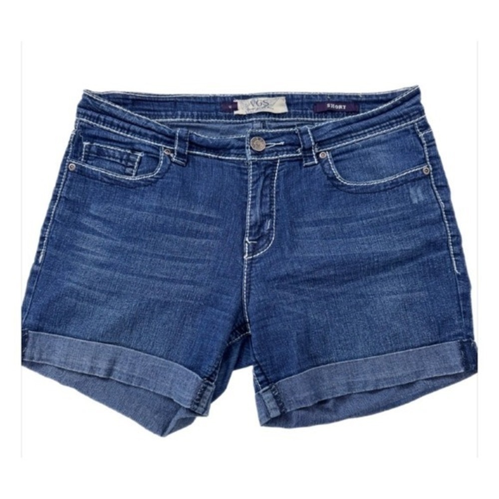 VGS Denim Shorts Women 12 Blue Embellished Pocket Cuffed Stretch VGS-59318A‎